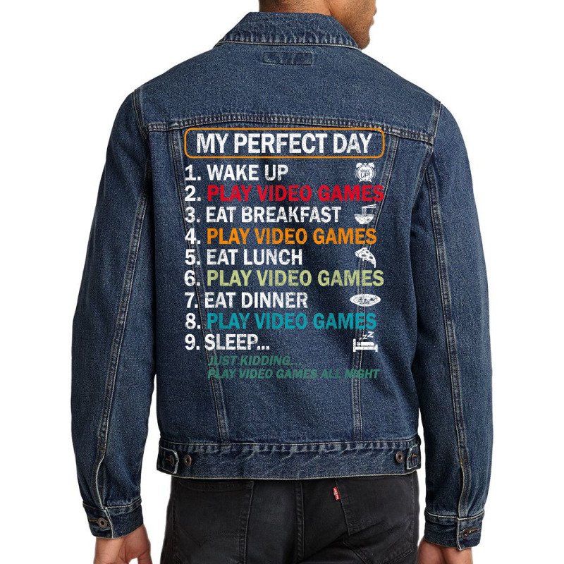 My Perfect Day Video Games T Shirt Funny Gamer Gift Boys Men T Shirt Men Denim Jacket | Artistshot