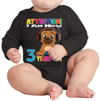 Limited Edition Gaming Dog I Am Now 3 Years Old Long Sleeve Baby Bodysuit | Artistshot