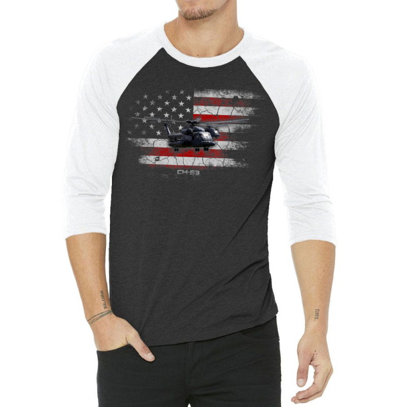 Trending Ch-53 Sea Stallion Helicopter Veteran Us Flag Veterans Day 3/4 Sleeve Shirt by quanghuydinh1 | Artistshot