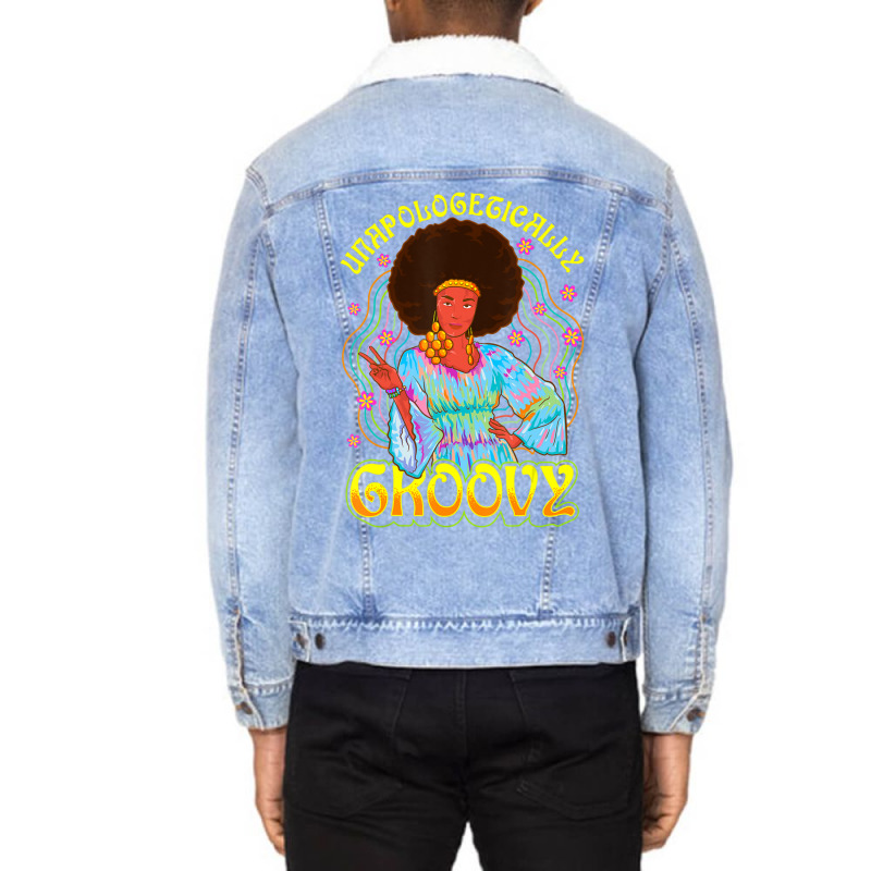 Limited Edition Unapologetically Groovy Black 70s Dance Party Peace Unisex Sherpa-lined Denim Jacket | Artistshot