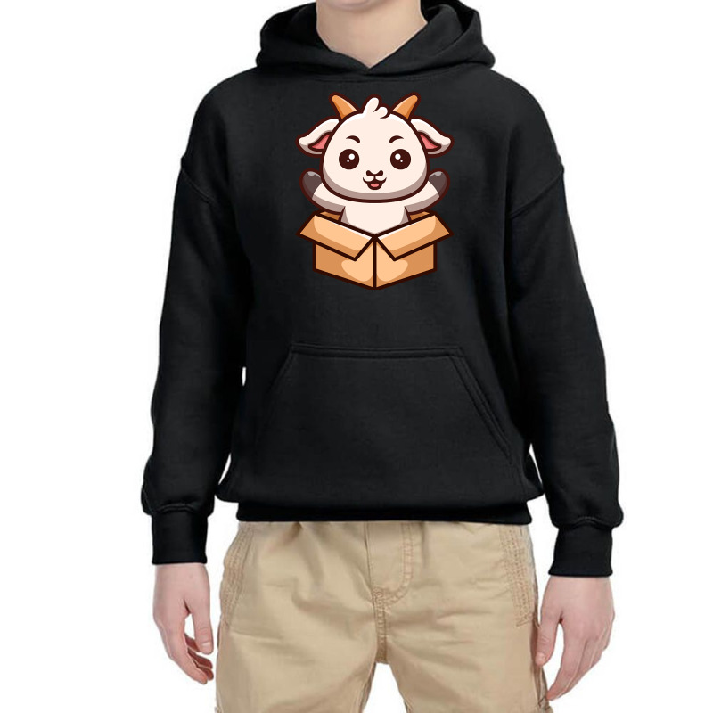 Hot Trend Goat Sitting Out From Box Cute Cartoon Youth Hoodie by Ledford Leslie | Artistshot