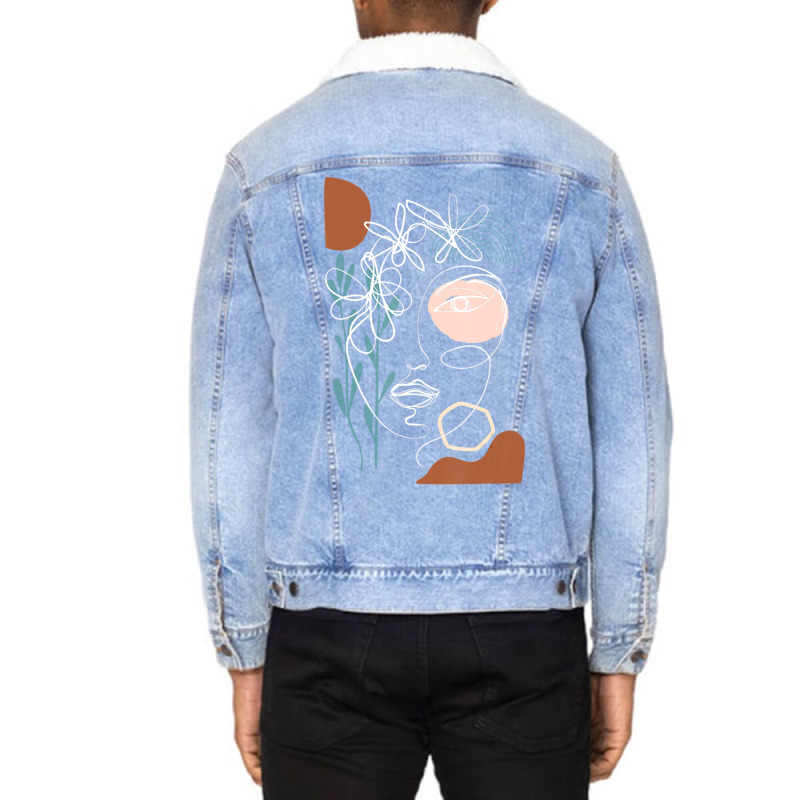 Hot Trend Line Art Face Abstract Art One Line Minimal Unisex Sherpa-Lined Denim Jacket by behindcedar22 | Artistshot