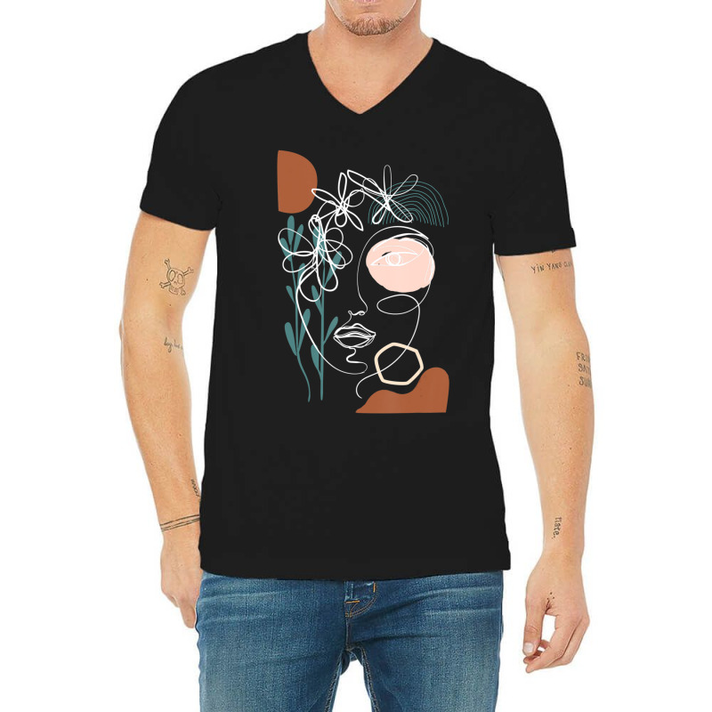 Hot Trend Line Art Face Abstract Art One Line Minimal V-Neck Tee by behindcedar22 | Artistshot