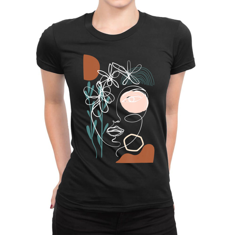 Hot Trend Line Art Face Abstract Art One Line Minimal Ladies Fitted T-Shirt by behindcedar22 | Artistshot