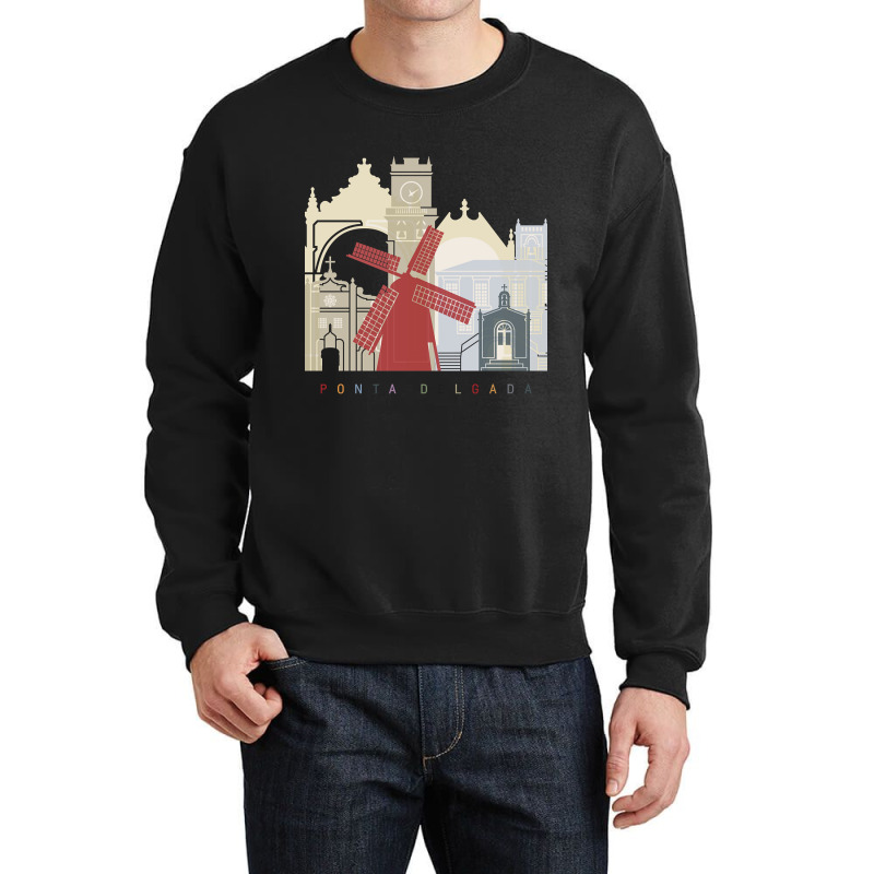 Limited Edition Ponta Delgada Skyline Poster Crewneck Sweatshirt by greggjvandervor | Artistshot