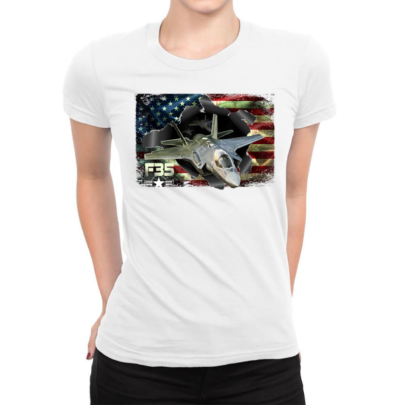 Limited Edition F-35 Lightning Air Force Military Veteran Pride Us Fla Ladies Fitted T-Shirt by quanghuydinh1 | Artistshot