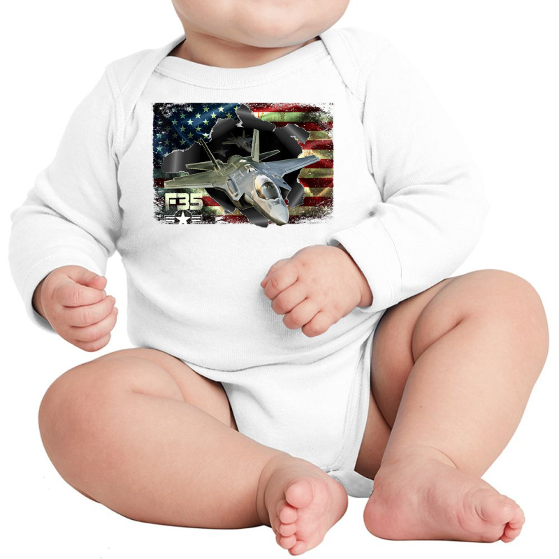 Limited Edition F-35 Lightning Air Force Military Veteran Pride Us Fla Long Sleeve Baby Bodysuit by quanghuydinh1 | Artistshot