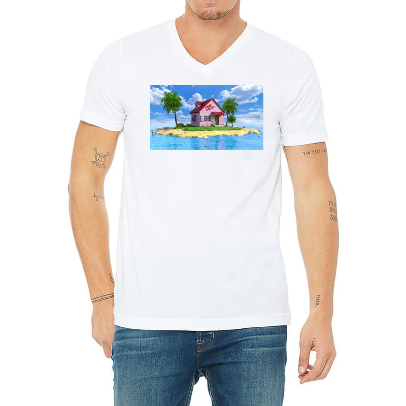 Kame House Poster Vintage V-Neck Tee by woelkelytjeb | Artistshot