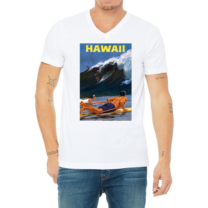 Hawaii Vintage Travel Poster Restored Rb V-Neck Tee by ronaldojon | Artistshot