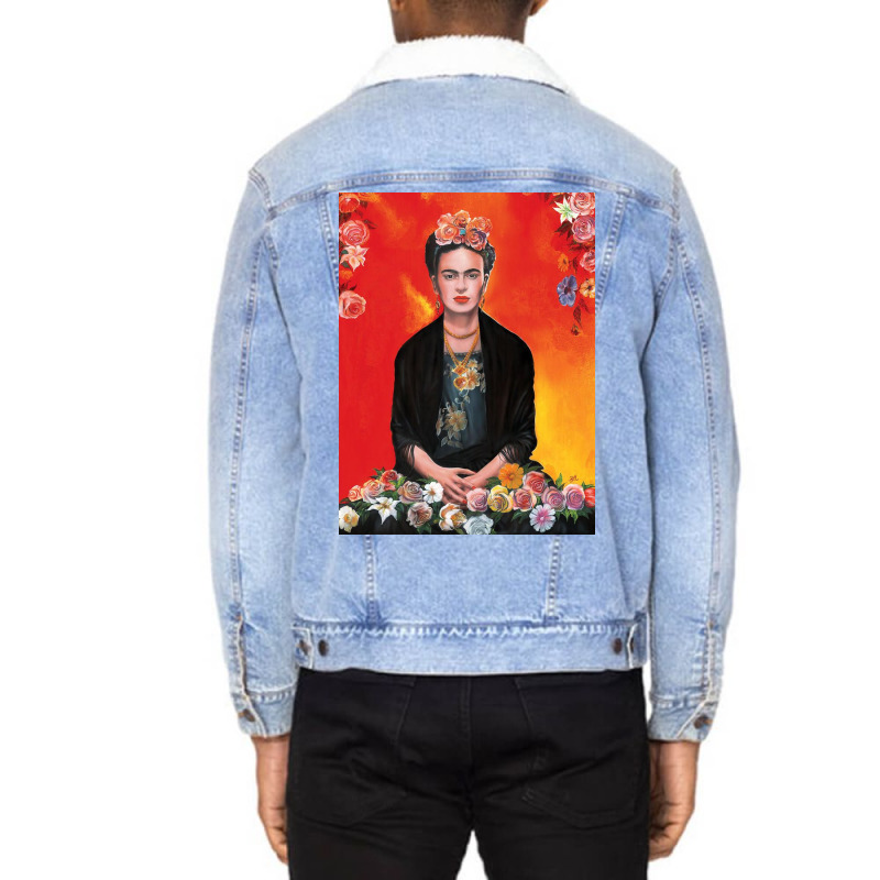 Frida Kahlo Painting Flower Unisex Sherpa-Lined Denim Jacket by kathryndefra | Artistshot