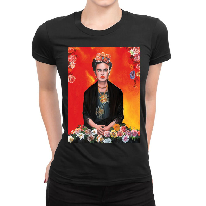 Frida Kahlo Painting Flower Ladies Fitted T-Shirt by kathryndefra | Artistshot