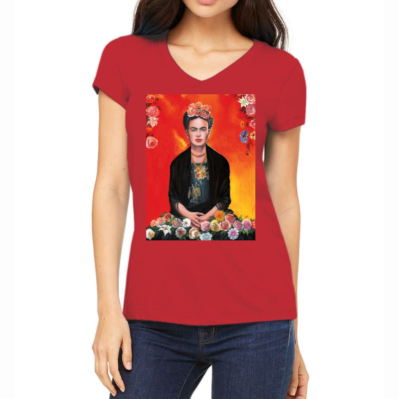 Frida Kahlo Painting Flower Women's V-Neck T-Shirt by kathryndefra | Artistshot