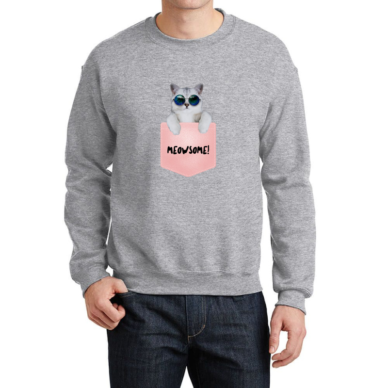 A Cool Cat In A Pocket Crewneck Sweatshirt by alecy soon | Artistshot