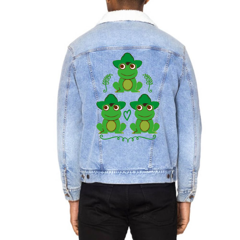 Frog With A Cowboy Hatcowboy Hatcottagecorecute Froggift Idea For Wome Unisex Sherpa-Lined Denim Jacket by milabtowerp | Artistshot