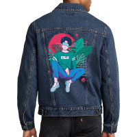 Chilling Anime Boy Tshirt Classique Green Men Denim Jacket | Artistshot