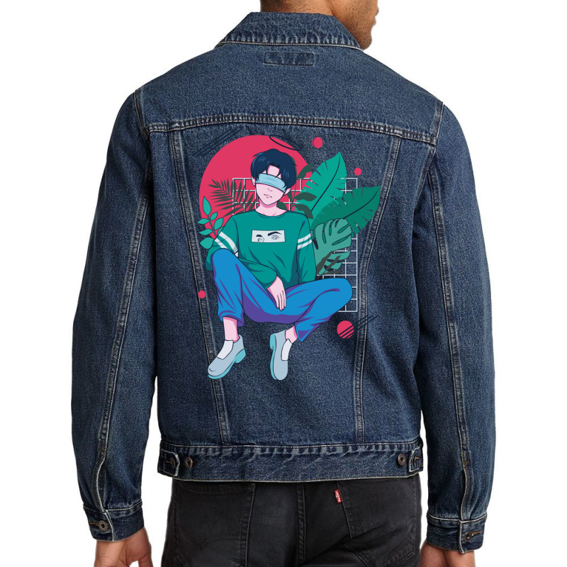 Chilling Anime Boy Tshirt Classique Green Men Denim Jacket by jorsievinettc | Artistshot