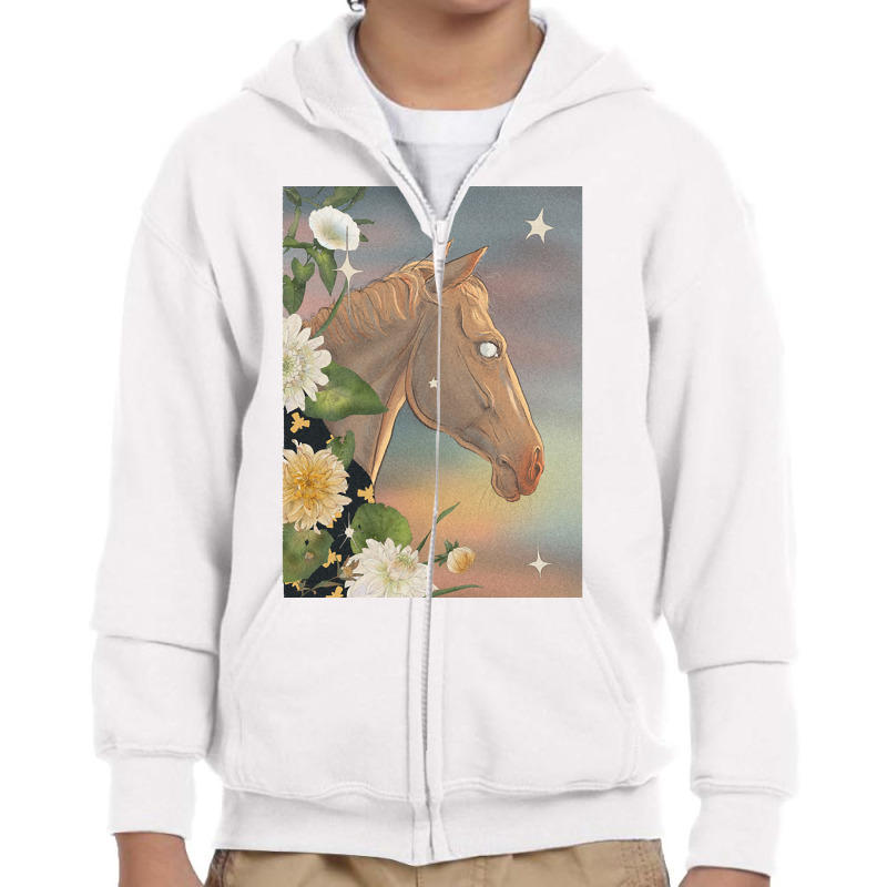 Limited Edition Mythical Horse With Flowers And Stars Youth Zipper Hoodie by Milne Charlton | Artistshot