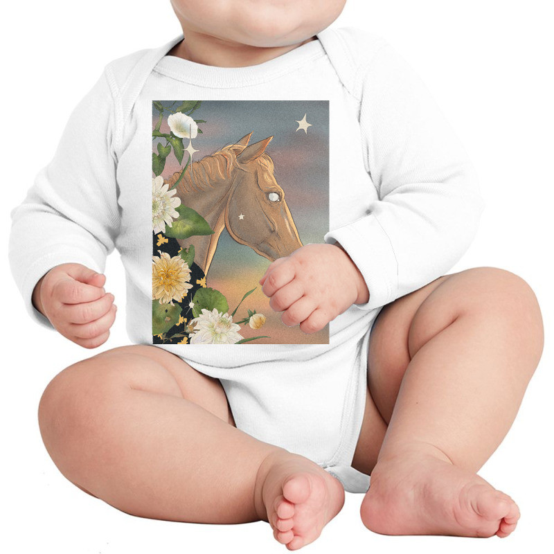 Limited Edition Mythical Horse With Flowers And Stars Long Sleeve Baby Bodysuit by Milne Charlton | Artistshot