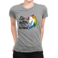 Life Is Better With Horses Equestrian Gift For Women Girls   Nature Gi Ladies Fitted T-shirt | Artistshot