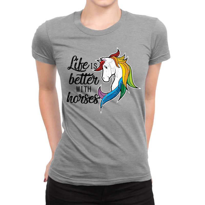 Life Is Better With Horses Equestrian Gift For Women Girls   Nature Gi Ladies Fitted T-Shirt by jaroungaimok | Artistshot