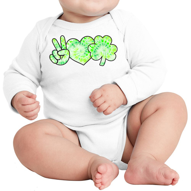 Green Tie Dye Shamrock Peace Love Luck St Patricks Day 2021 Long Sleeve Baby Bodysuit | Artistshot