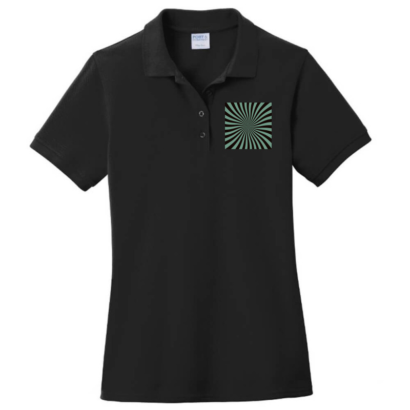 Limited Edition Op-art Sun In Green And Black Ladies Polo Shirt by laurynvanhoose | Artistshot