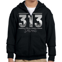 Detroit 313 Area Code Skyline Michigan Vintage Youth Zipper Hoodie | Artistshot