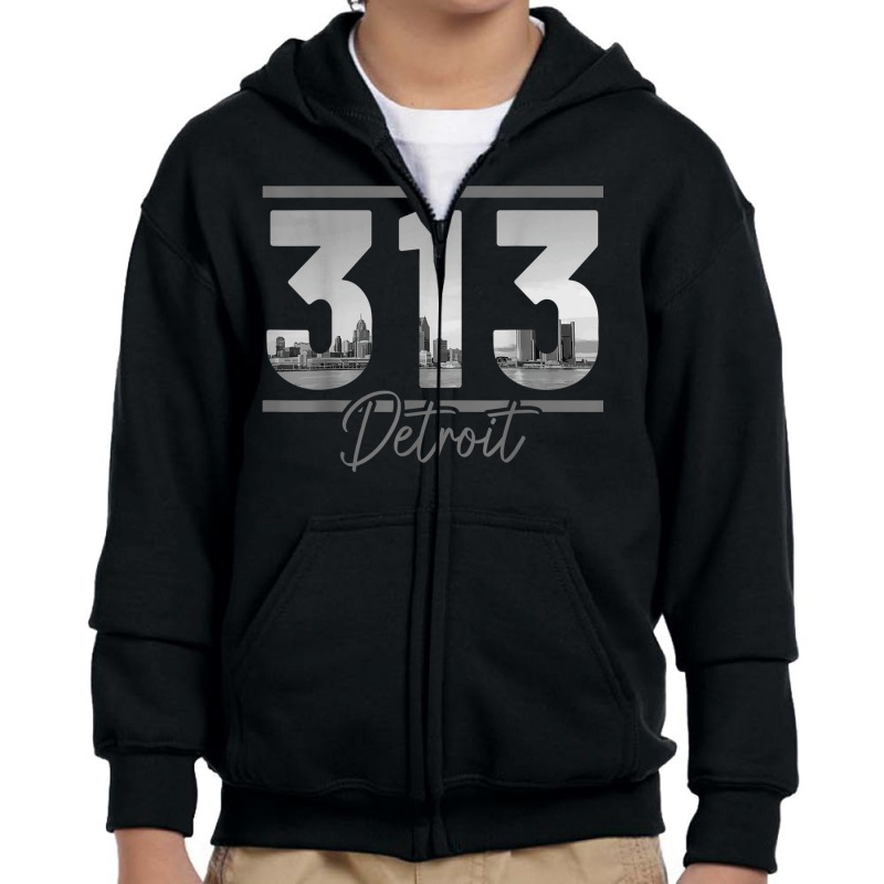 Detroit 313 Area Code Skyline Michigan Vintage Youth Zipper Hoodie by ReginaldLewisMay | Artistshot