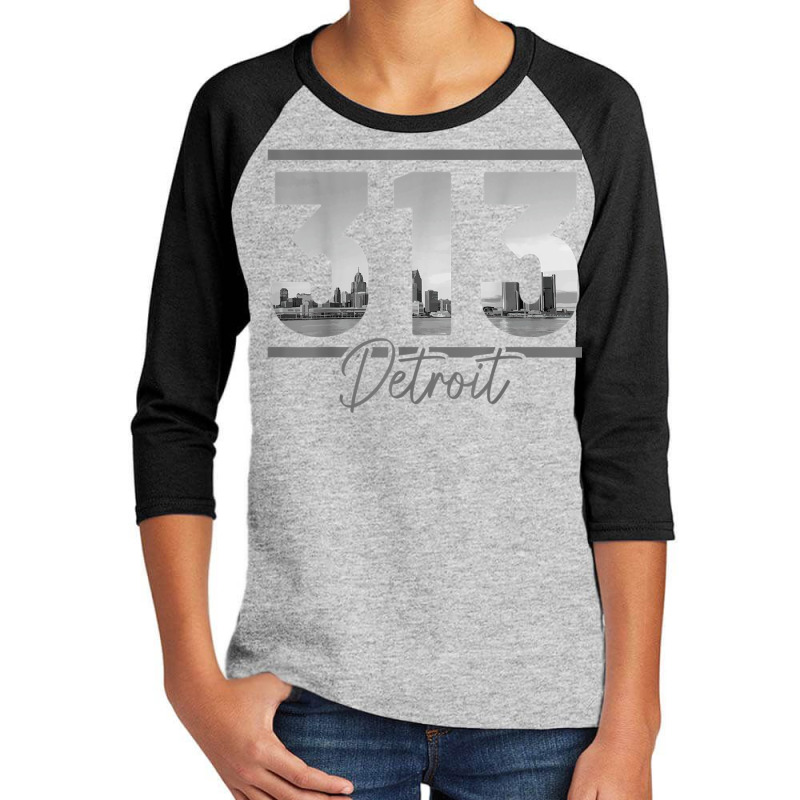 Detroit 313 Area Code Skyline Michigan Vintage Youth 3/4 Sleeve by ReginaldLewisMay | Artistshot