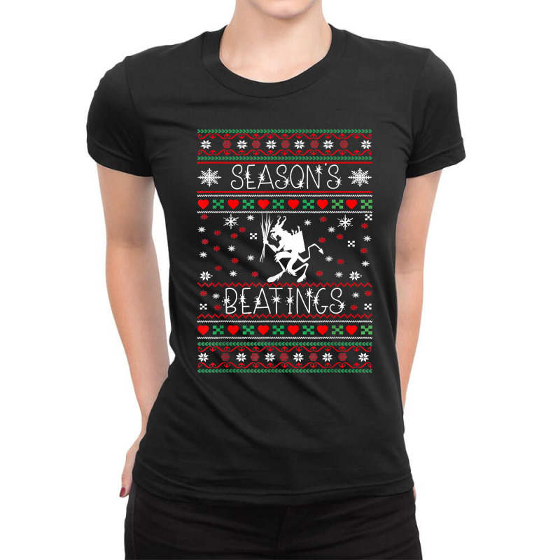 Seasons Beatings Krampus Christmas Demon Goth Holiday T Shirt Ladies Fitted T-Shirt by dennh | Artistshot