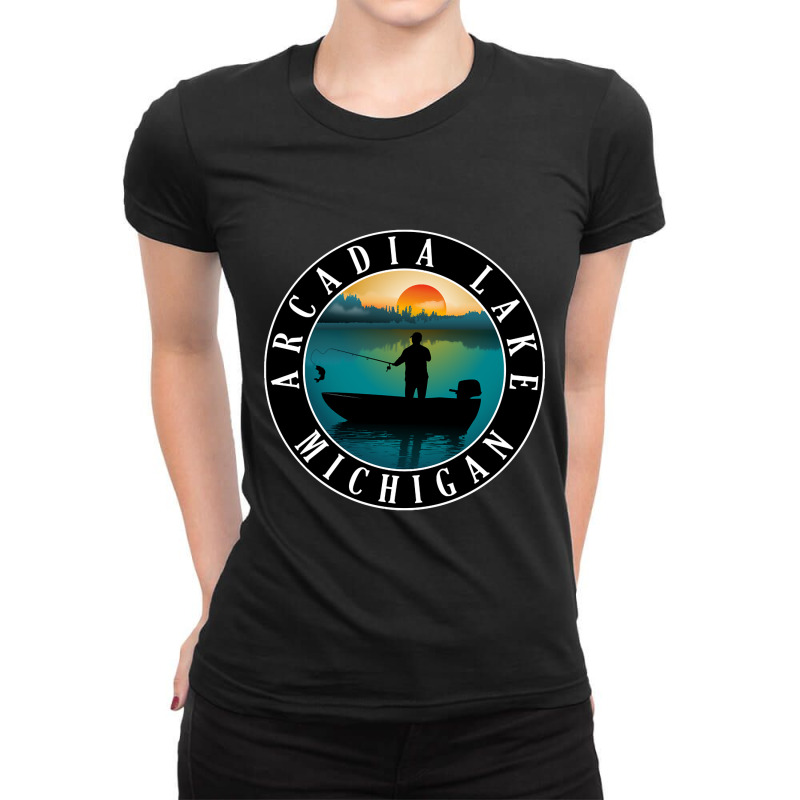 Trending Arcadia Lake Fishing Michigan Sunset Ladies Fitted T-Shirt by Box Bingham | Artistshot