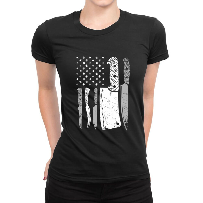 Chef Knife American Flag Ladies Fitted T-Shirt by ClarityDade | Artistshot