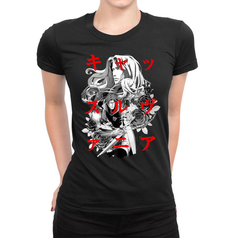 Castlevania Group Shot Kanji Overlay Premium T Shirt Ladies Fitted T-Shirt by been | Artistshot