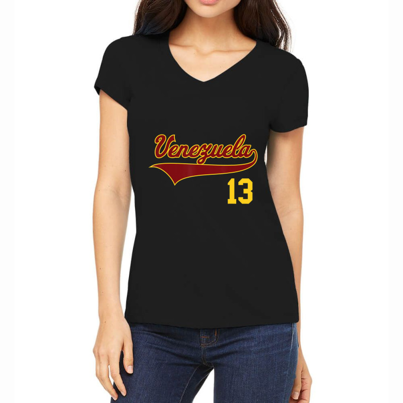 Limited Edition Retro Venezuela Baseball Vinotinto Beisbol 13 Women's V-Neck T-Shirt by fenderbendable | Artistshot