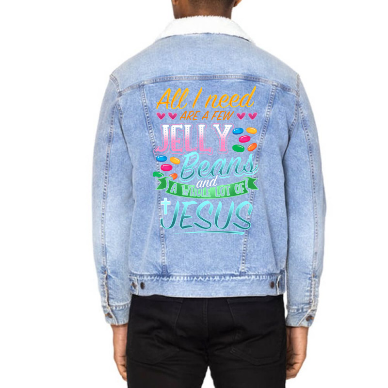 Hot Trend Fun Christian Jelly Bean Candy Lover Easter Jesus Saying Unisex Sherpa-Lined Denim Jacket by bummercaught | Artistshot