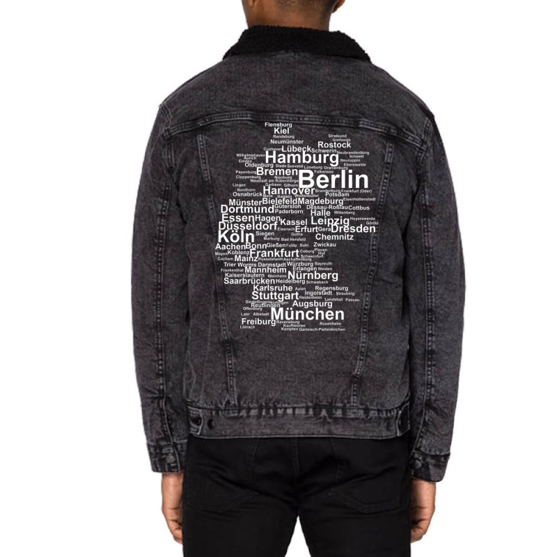 Germany Map Silhouette Towns Cities Berlin Hamburg Travel Premium T Sh Unisex Sherpa-lined Denim Jacket | Artistshot