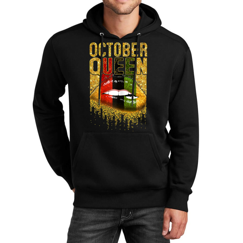 Womens October  Girl Birthday Gold Lips Black African American Unisex Hoodie | Artistshot