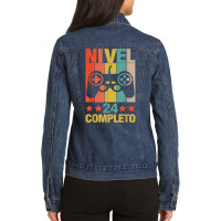 24th Birthday Spanish Nivel 24 Cumpleaños 24 Años Español T Shirt Ladies Denim Jacket | Artistshot