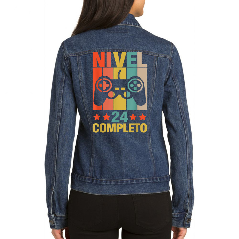 24th Birthday Spanish Nivel 24 Cumpleaños 24 Años Español T Shirt Ladies Denim Jacket by katheleenweb0 | Artistshot