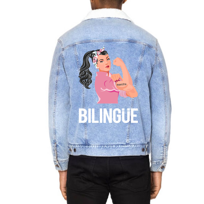 Maestra Bilingue Bilingual Spanish Teacher Unisex Sherpa-Lined Denim Jacket by thuhuong | Artistshot