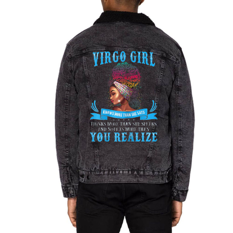 Womens Virgo Girl September August Black Girl Magic Zodiac Bday Unisex Sherpa-lined Denim Jacket | Artistshot