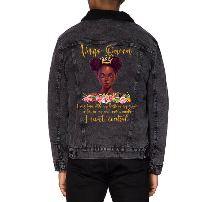 Womens Virgo S Black Girl Magic Birthday Blm Afro Woman Unisex Sherpa-lined Denim Jacket | Artistshot