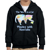 Funny World Is A Cat Playing Map Youth Zipper Hoodie | Artistshot