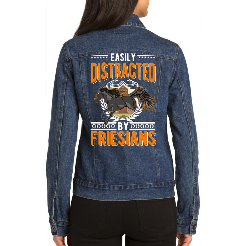 Hot Trend Easily Distracted By Friesian's Friesian Horse Ladies Denim Jacket by Rios Arevalo | Artistshot