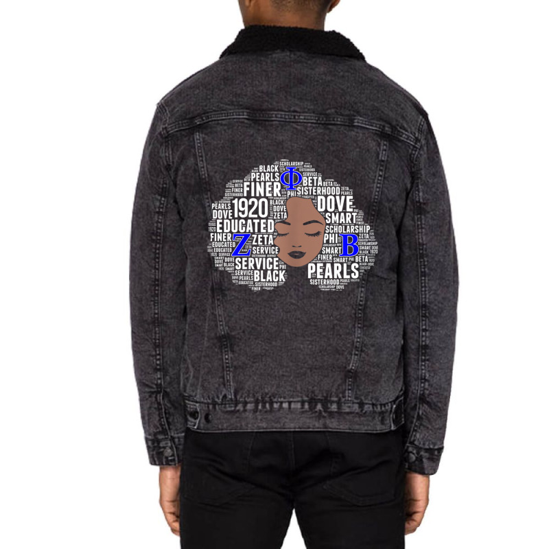 Womens Zeta 1920 African Women Educated Dove Afro Hair Words _001 Unisex Sherpa-lined Denim Jacket | Artistshot