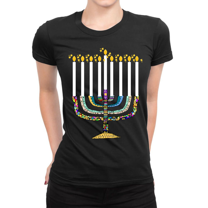 Limited Edition Hanukkah Menorah Nine Candles Ladies Fitted T-Shirt by Rios Arevalo | Artistshot