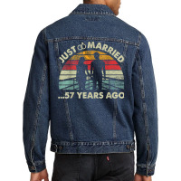 Retro Just Married 57 Years Ago   57th Wedding Anniversary T Shirt Men Denim Jacket | Artistshot