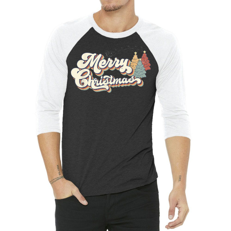 Retro Merry Christmas Tree Santa's Sleigh Christmas Holiday T Shirt 3/4 Sleeve Shirt | Artistshot