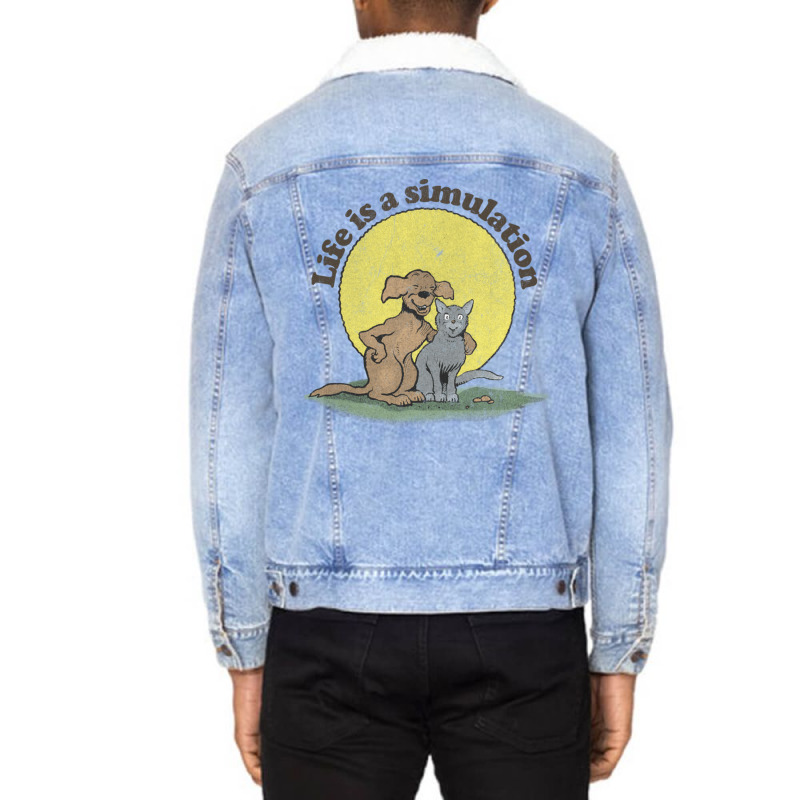 Life Is A Simulation Faded Style Nihilist Design Unisex Sherpa-Lined Denim Jacket by SandeeNardi | Artistshot