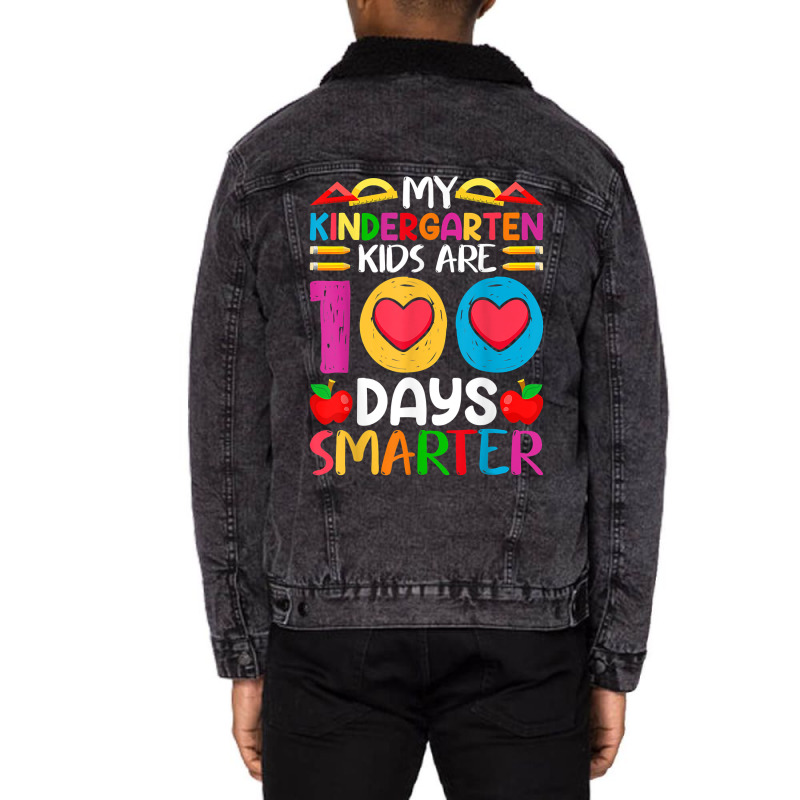 Funny 100 Days Of School And Still Poppin Kindergarten T Shirt Unisex Sherpa-lined Denim Jacket | Artistshot